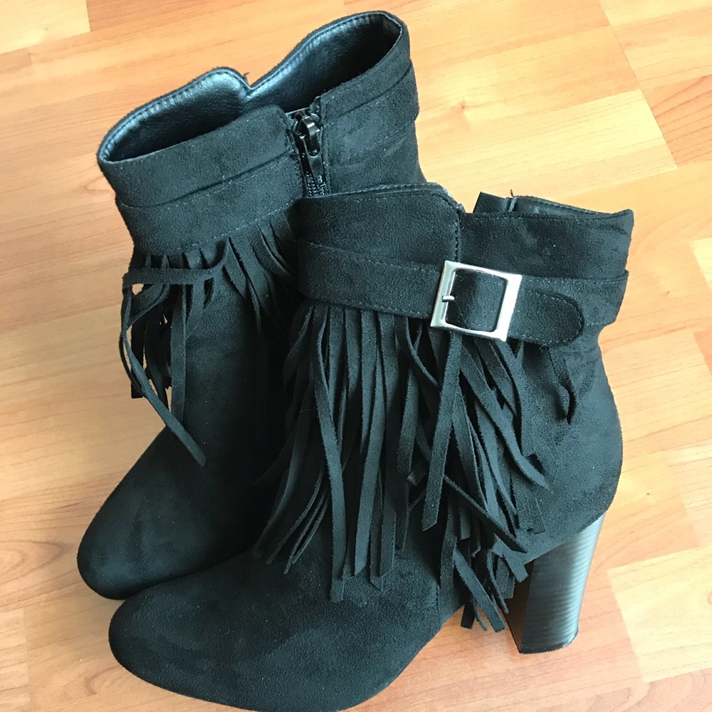 Black Fringe Booties
